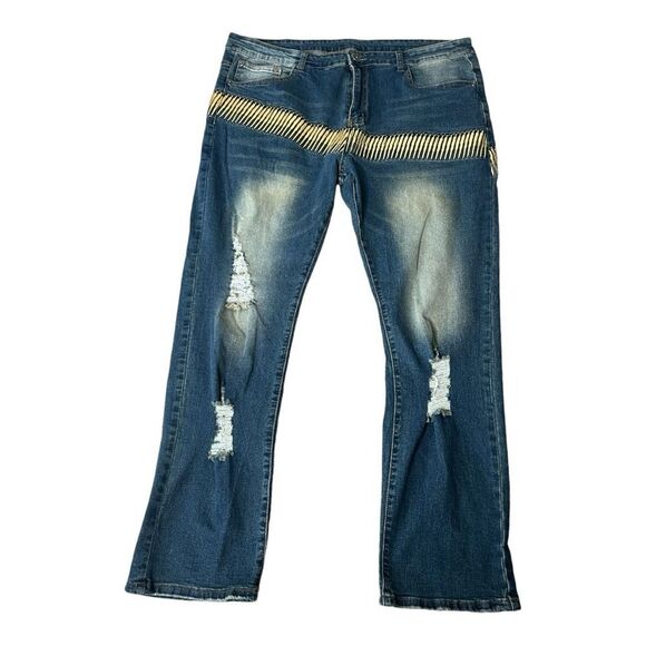 Jeans Wear Men’s Vintage Embroidered Grunge Distressed Stretch Jeans Size 40 - Picture 1 of 12